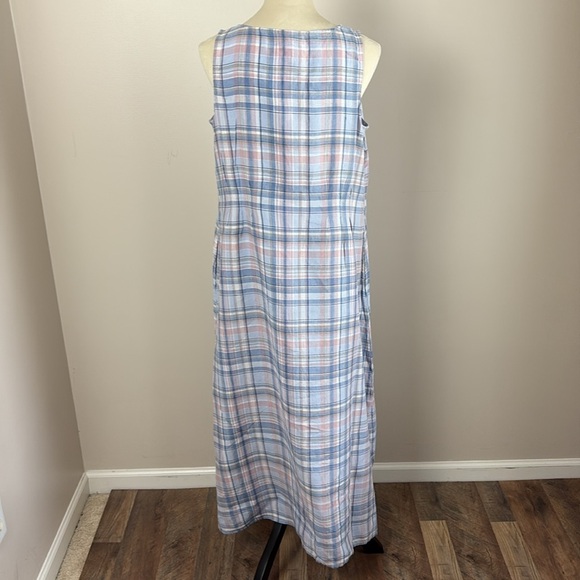 J Jill The Madras Maxi Dress 100% Linen Sleeveless Relaxed Fit Pockets Blue Sz M - Picture 9 of 14
